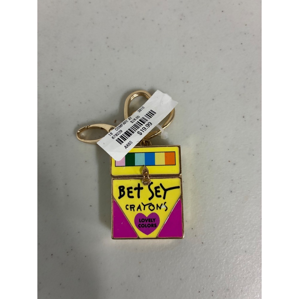 Betsey Johnson Crayon Box Keychain Bag Charm Gold Tone Enamel Hinged Novelty NEW